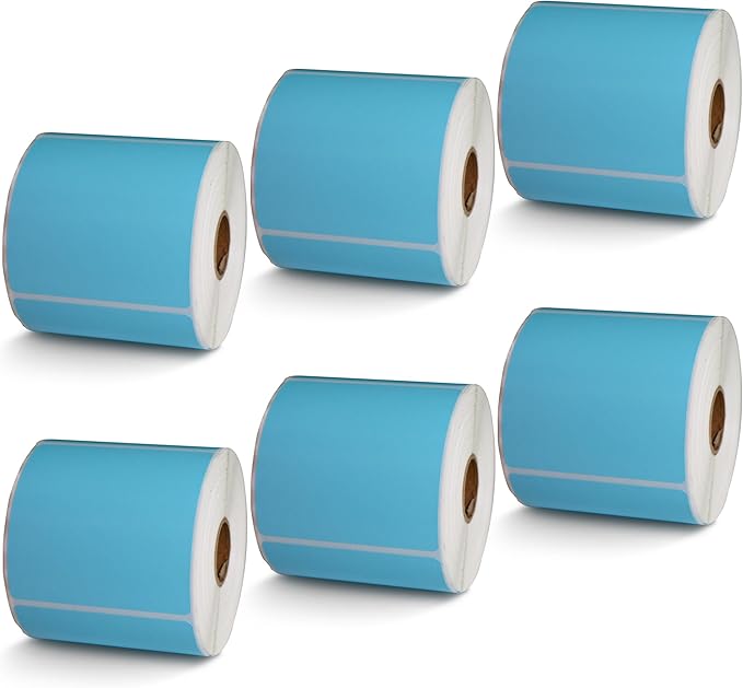 BETCKEY - 3" x 3" Multipurpose & Large Square Labels Compatible with Zebra & Rollo Label Printer,Premium Adhesive & Perforated[Light Blue, 6 Rolls, 3000 Labels]