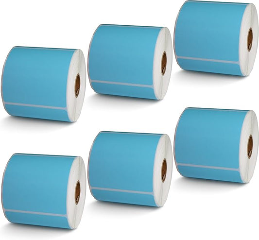 BETCKEY - 3" x 3" Multipurpose & Large Square Labels Compatible with Zebra & Rollo Label Printer,Premium Adhesive & Perforated[Light Blue, 6 Rolls, 3000 Labels]