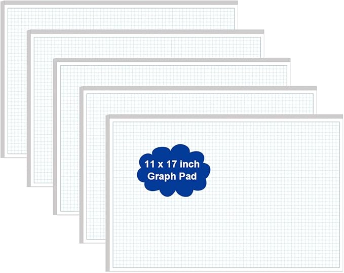 (5-Pack) Engineering Graph Paper Pad - 17" x 11" Grid Paper for Engineering, Drafting, Blueprint Drawing, 125 Sheets/250 Pages 4x4 Blue Quad Rule by Better Office Products