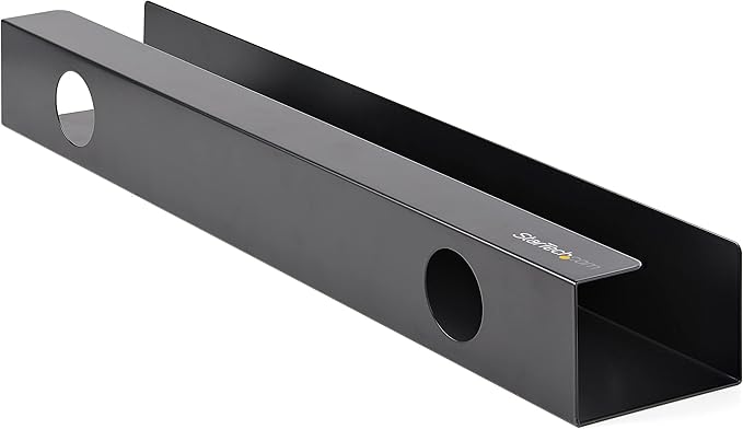 StarTech.com Under Desk Cable Management Tray - Office/Standing Desk Cable Tray Organizer - Desk/Table Mount Holder for Cords/Wire/Power Strip - Computer Cable Manager - 23-1/2"L x 4-1/2"D (UDCMTRAY)