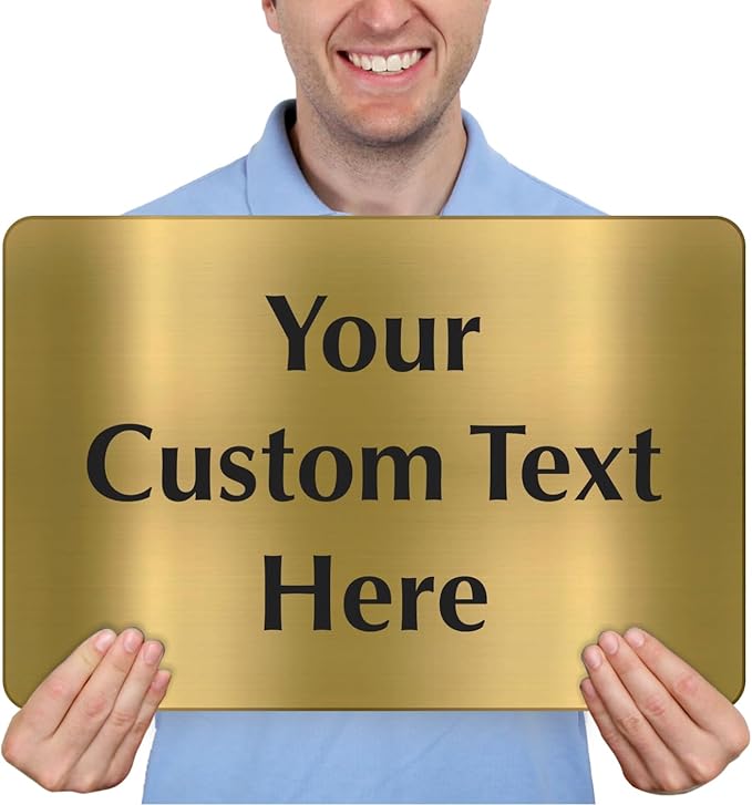 SmartSign Custom Brass Sign - 12" x 18", 40 mil REAL Bugle Brass Metal, Personalized Name Door Sign, Heavy-Duty Premium Engraved Door/Wall Mount Plaque for Business/Office, Gold and Black