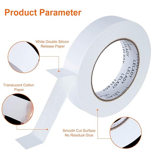 LELADY Double Sided Tape 1 Inch x 40 Yards- 2 Rolls Double-Sided Adhesive Sticky Tape, High Adhesive Double-Sided Tape, for Arts, Crafts, Office School Stationery Supplies