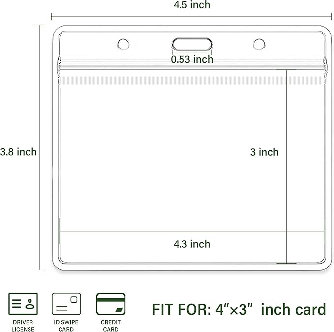 4x3 Inches Horizontal Badge Holder, Clear ID Card Holder with Waterproof Resealable Zip Type Protector, Badge Sleeve Fits Name Tag Holder/RFID/Proximity/Credit Card(Holders,50PCS)