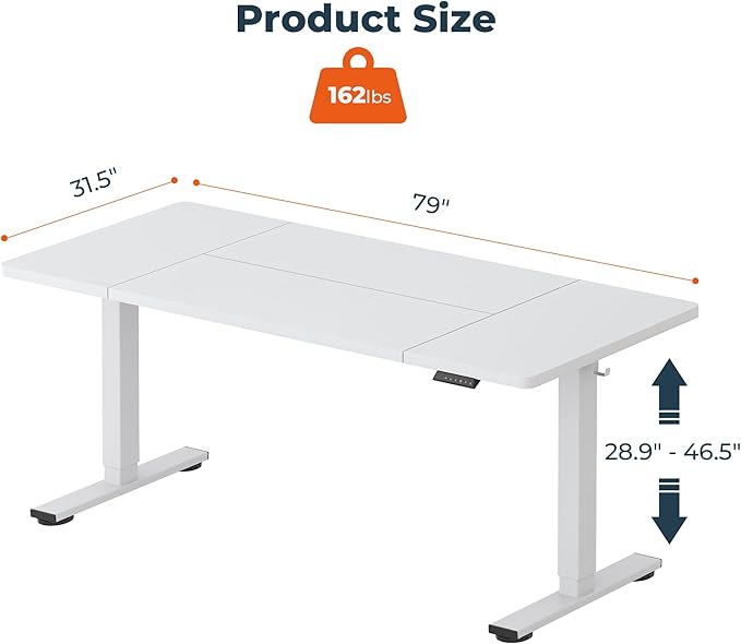 FitStand Adjustable Standing Desk, Large 79x31 Inches Standing Desk with Cable Management, Height Adjustable Home Office Computer Desk with Memory Preset& Cup Holder, White