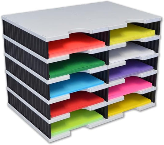 Ultimate Office TierDrop Literature Organizer/Forms Mailroom Classroom Sorter, 10-Compartments with Optional Add-On Tiers for Easy Expansion, Gray w/Black…