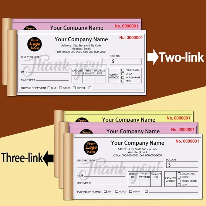 Personalized Invoice Book Custom 2 Part/3 Part Receipt Book Quote Estimate Order Forms Carbonless Form with Your Company Name Logo Address,2-10 Books (Style 3)