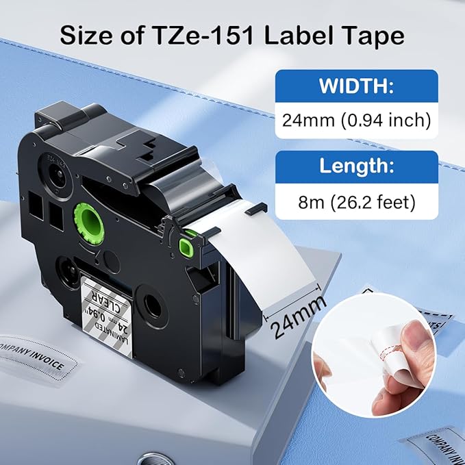 Labelife TZ Tape 24mm 0.94 Laminated Clear TZe-151 Compatible with Brother P Touch TZe Label Tape 1 Inch Label Maker Tape TZe151 for Brother PT-D600 PT-D610BT PT-P710BT PT-P700 PT- P910BT, 5-Pack