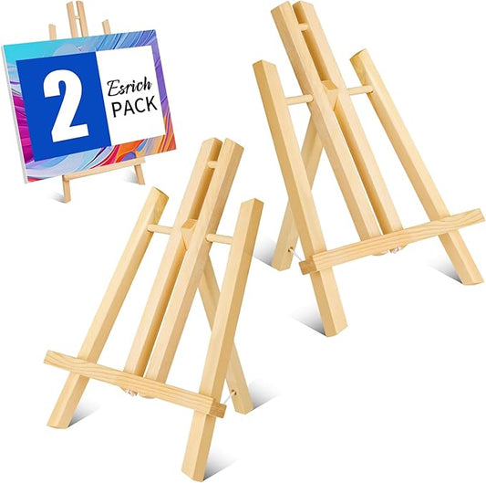 ESRICH 2 Pack 11.8" Wood Easels,Tabletop Easel for Painting,Painting Party, Displaying Canvases, Kids Student Table School Desktop, Portable Canvas Photo Picture Sign Holder