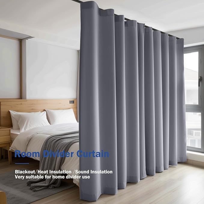 Cbsroro Room Divider Blackout Curtain Track Curtains Wall Dividers Panels Screen for Living Rooms Bedroom Office Privacy Partition Separation, W180 × L120 Inch,1 Panel, Light Grey