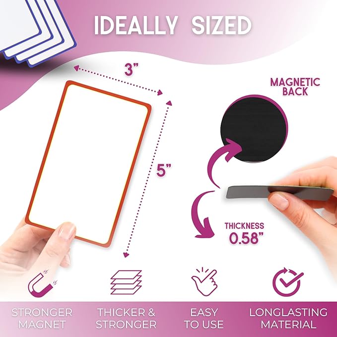 Availey 32 Pieces (3 x 5) - Colored Border Magnetic Dry Erase Labels - Reusable Strips for Classroom Home Office Garage Refrigerator Blank Writable Erasable Cards Name Tags Students Locker Shelf
