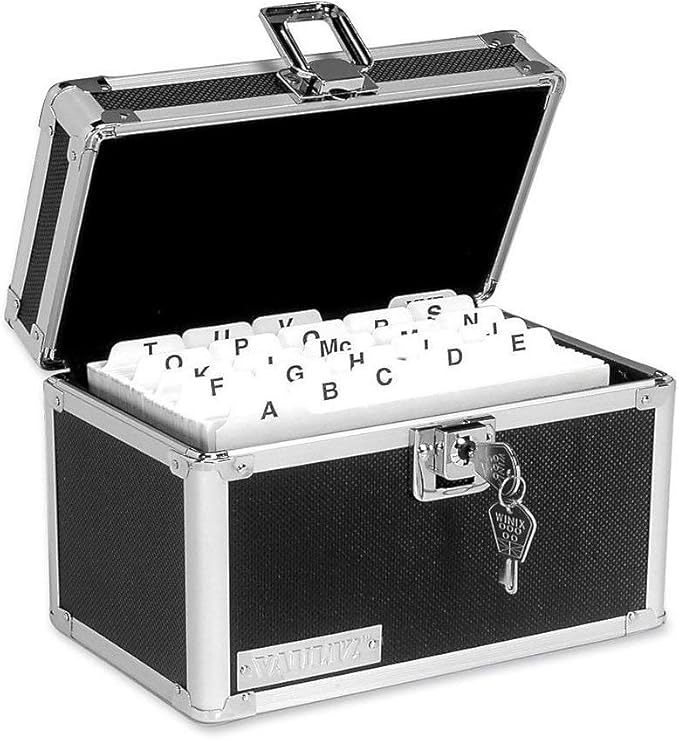 Vaultz Lockable Index Card Holder - Flash Card Organizer for Recipes, Passwords or Studying Holds 450 4x6 Notecards - Index Card Box Study Accessories, Black