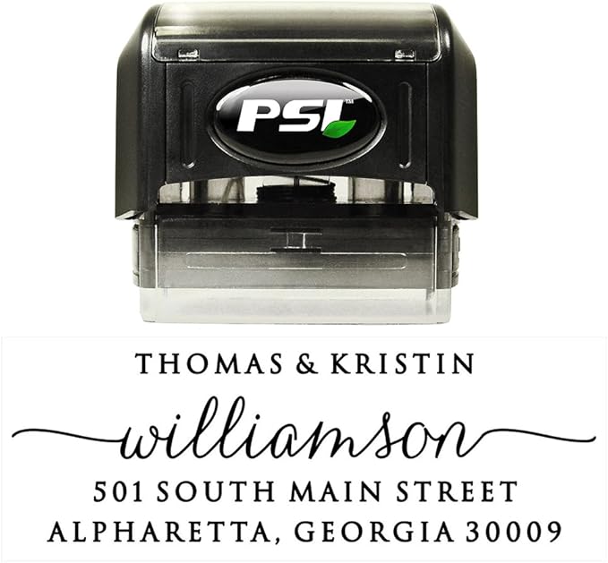 PrettySweetParty Self Inking Return Address Stamp - Custom 4 Line Personalized Address Stamp for Envelopes, Wedding Invitations, Business, Mailing Labels, Black Ink (Calligraphy Script)