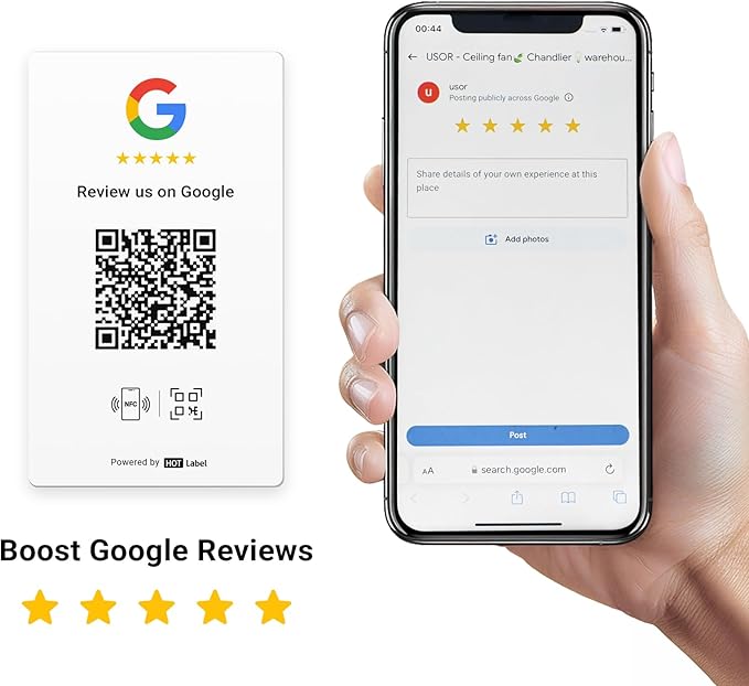 HotLabel – Google Review Card 5-Pack – White – NFC Tap & QR Code – Includes 5 Independent Links (Supports 5 Different Stores or Same) – All Phones Compatible – No App/Subscription