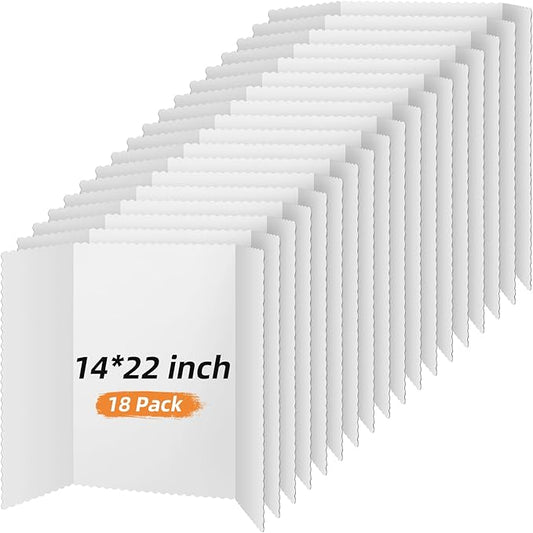 Ctosree 18 Pcs 14 * 22 Inch Tri Fold Poster Board Bulk, Science Fair Project Display Paperboard, Single Wall, Lightweight Presentation Board (White)