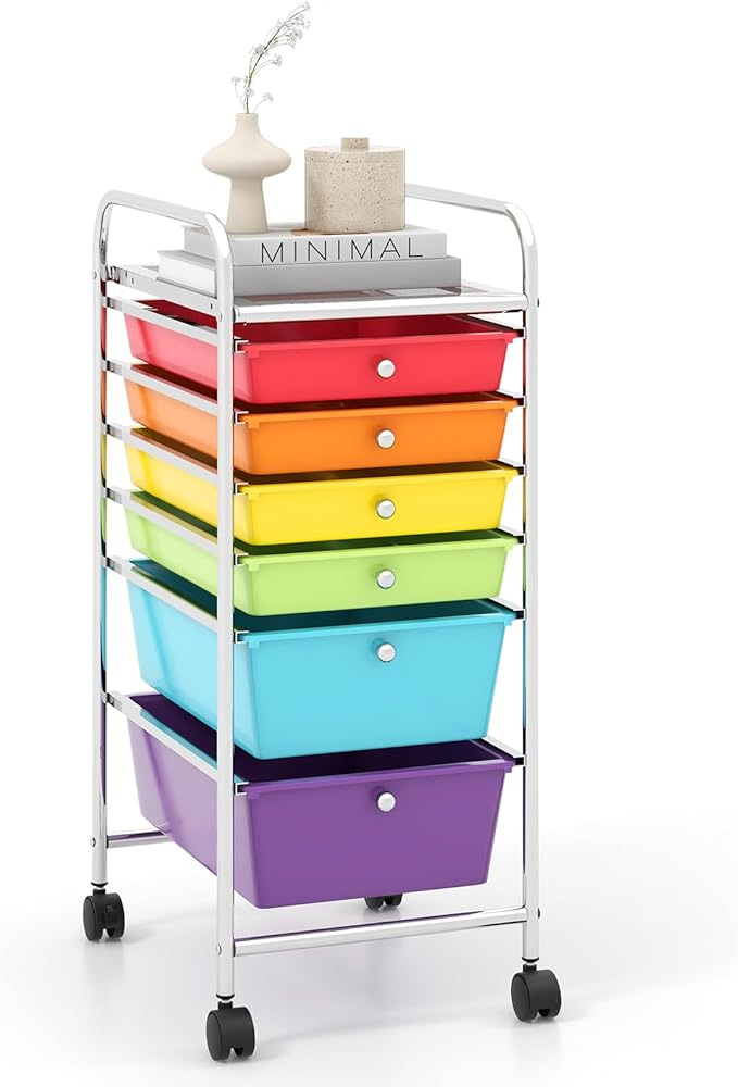 RELAX4LIFE 6-Drawer Rolling Storage Cart - Classroom Organization on Wheels w/Removable Plastic Drawers, Mobile Art Craft Cart for School Paper Home Office, Utility Cart with Drawers (Multicolor)