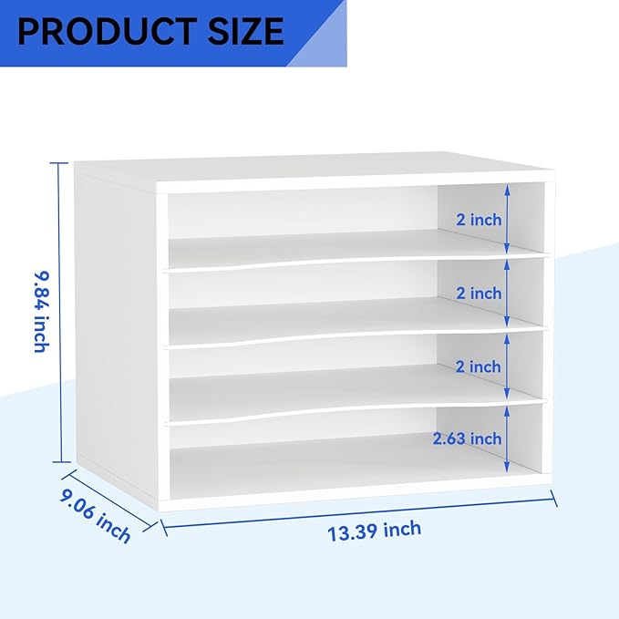 GDINDINFAN Wood Desktop Letter Tray File Organizer, Paper Storage Mail Sorter with 3 Adjustable Drawer Boards for Home and Office, White