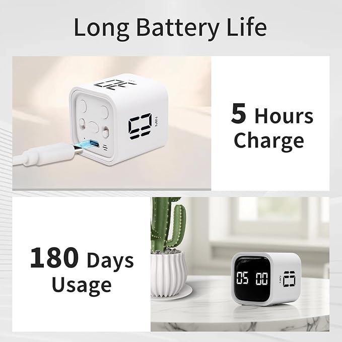 Productivity Timer Flip Gravity Sensor Cube Timer Countdown & Countup,Mute & Vibrate & Sound，5/10/30/60min & Custom Timing, Perfect for ADHD,Work,Learning,Kitchen Cooking (3, Black+White+Blue)
