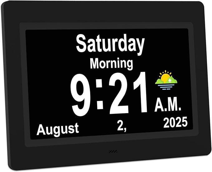 SSYA Dementia Clocks with Day and Date for Seniors,13 Alarms Custom Reminders, Extra Large Digital Calendar Clock for Elderly. (Black)