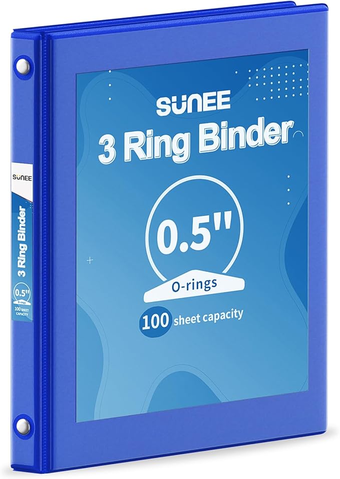 SUNEE 3 Ring Binder 1/2 Inch 1 Pack, Clear View Binder Three Ring PVC-Free (Fit 8.5x11 Inches) for School or Office Supplies, Cobalt Blue