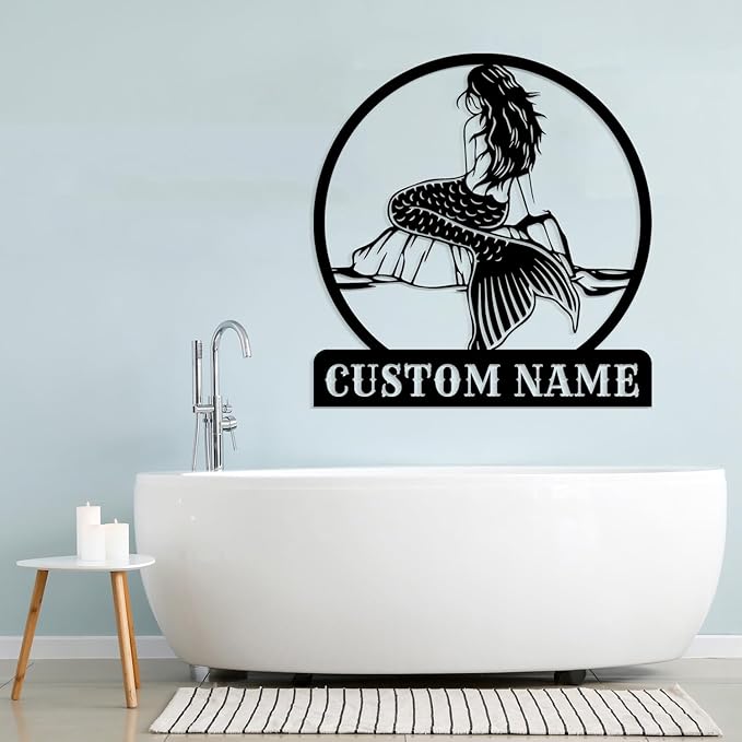 Custom Mermaid Metal Sign,Personalized Mermaid Name metal Signs,Mermaid Wall Decor,Beach Theme Decor, Girls Mermaid Room Decor,Metal Wall Decor (Style-3)