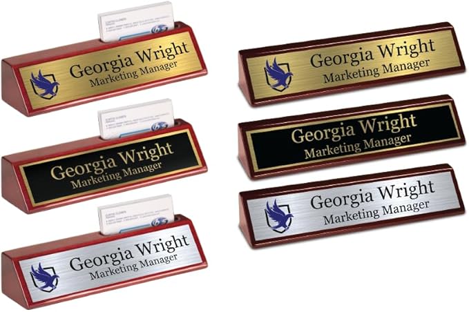 Custom Desk Wedge Name Plate - Personalized Titles and Styles (2x10 Inch, Red Piano Finish w/Name Plate)