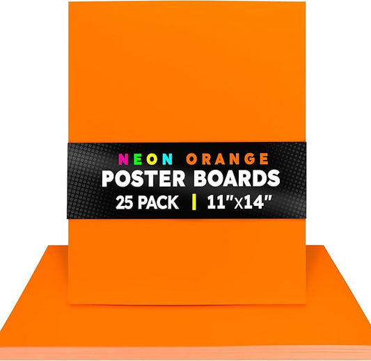 Hygloss Medium Poster Board 11x14 - 25 Neon Orange Single Color Poster Boards Bulk Pack - 10 Pt. Thickness Colored Poster Board Paper for Projects, Signs, Displays - Posterboard Multipack 11" x 14"