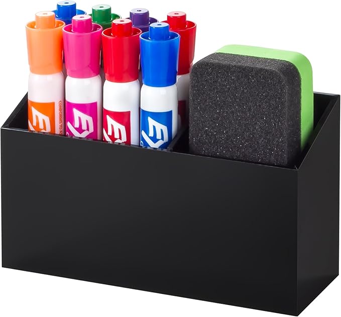 BEYGORM Magnetic Dry Erase Marker Holder for Whiteboard,Non-slip Acrylic Magnet Pen Holder for Fridge Refrigerator,Locker Organizer for Work,Locker Accessories,Pencil Cup for Desk(Black)