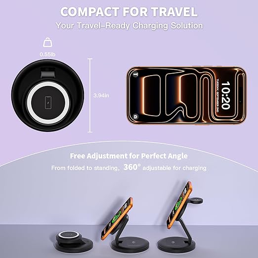Charging Station for Apple Magsafe Wireless Charger iPhone Charging Station,15W 3 in 1 Foldable Apple Magnetic Wireless Charger for iPhone 17 Pro Max/16 Plus/16 ProMax/15/14/13,Apple Watch,AirPods Pro