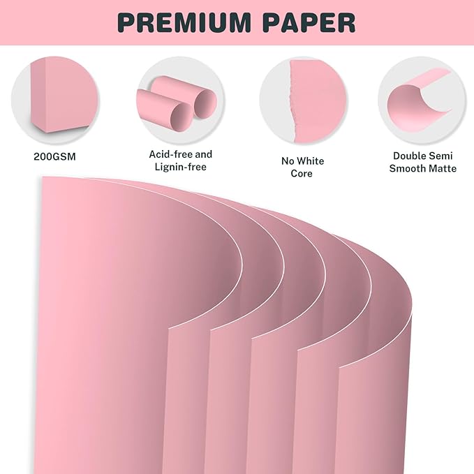 Cardstock 8.5 X 11, 40 Sheets, Pink Card Stock, 75lb/ 200gsm Copy Paper, Cardstock Printer Paper For Art, Drawing, Invitations, DIY Cards, Craft, Construction, School & Office Supplies