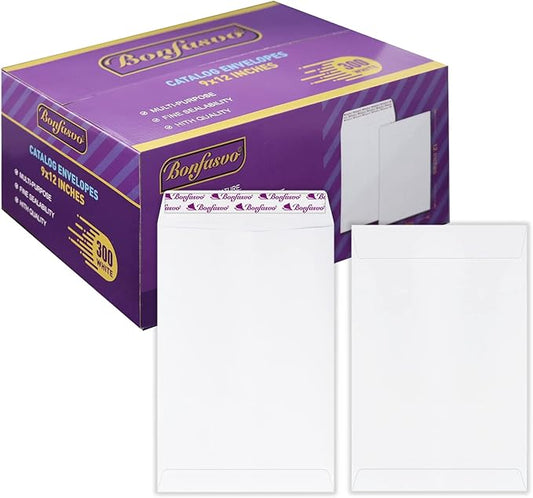 Bonfasvo 300 Pack 9x12 White Catalog Envelopes Peel & Seal Security Mailing Envelopes 120GSM Kraft Paper self Seal Envelopes for Invitations Papers Photos Documents Pictures Papers Files