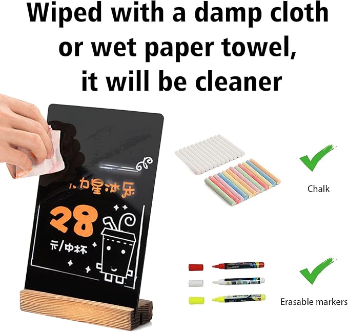 7.9x5.1 Desktop Chalkboard Sign with Wood Base, Message Board Menu Board Kids Chalkboard for Shop Wedding Kitchen Home Party (3 Pack 7.9x5.1)