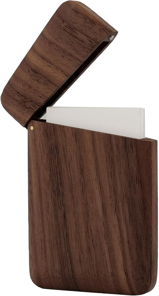 Yookin Wood Business Card Holder Wooden Magnetic Business Card Case Portable Simple (Black Walnut)