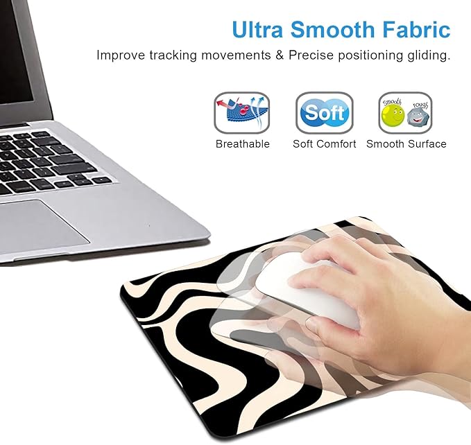 IMAYONDIA Black and White Mouse Pad, Liquid Swirl Retro Mouse Pad, Abstract Pattern Mousepad, Modern Art Cute Desk Decor, Anti Slip Rubber Base Portable Mice pad for Computer Office, 9.5 x 7.9 Inch