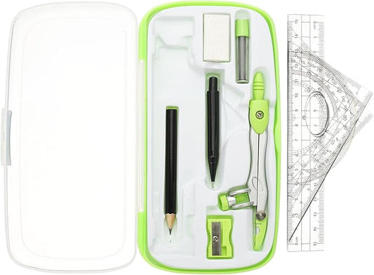 PATIKIL Geometry Precision Tool Set, 11 Pcs Geometry Set Compass Tool with Shatterproof Storage Box Rulers Math Compass Kit for Math Drafting Supplies, Yellow Green(Style 2)