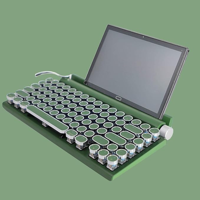 Adventurers Retro Typewriter-Style Mechanical Keyboard, 83 Keys, 75% Compact Layout, Bluetooth 5.0 and Wired, Hot-Swappable Blue Switch, White Backlit for Windows/Mac/iPad/PC/Laptop (Dark Green)