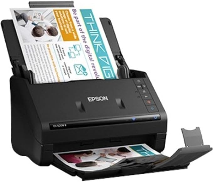 Epson Workforce ES-500W II Wireless Color Duplex Desktop Document Scanner for PCand Mac with Auto Feeder (ADF), Scan from Smartphone or Tablet