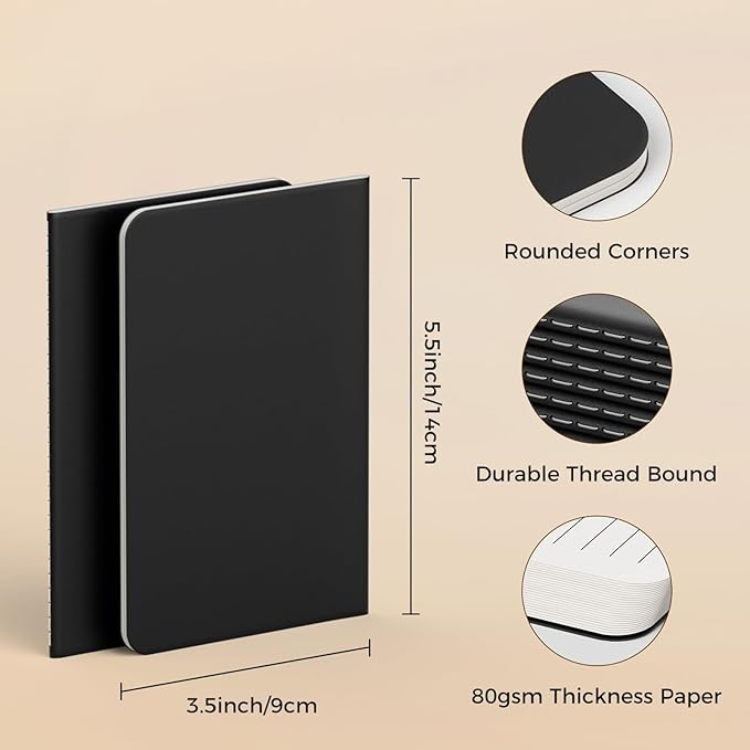 XYark Lined Pocket Notebooks, 20 Pack Small Notebook Bulk, 3.5x5.5 inch, A6 Size Thick 80GSM College Ruled Paper, Black Cover Mini Journal for Men, Women, Journaling & Business Notes