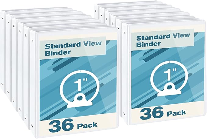 CIXILDTS 1-inch Round Ring Binder, Durable 1" 3 Ring Binder Fit Letter Size Paper, White, 36-Pack