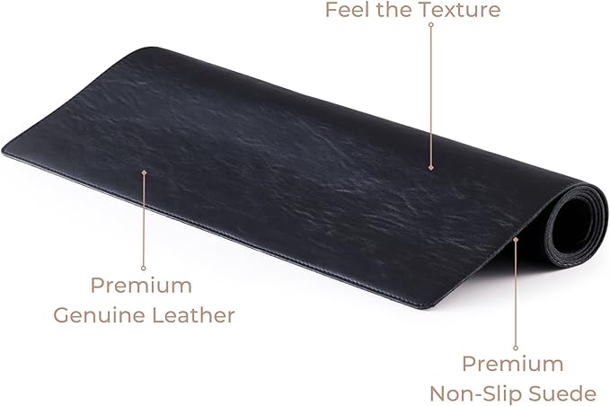 Node Leather - Genuine Leather Desk Pad - Executive Real Leather Desk Mat - Rustic Black (18.75" x 35.75")