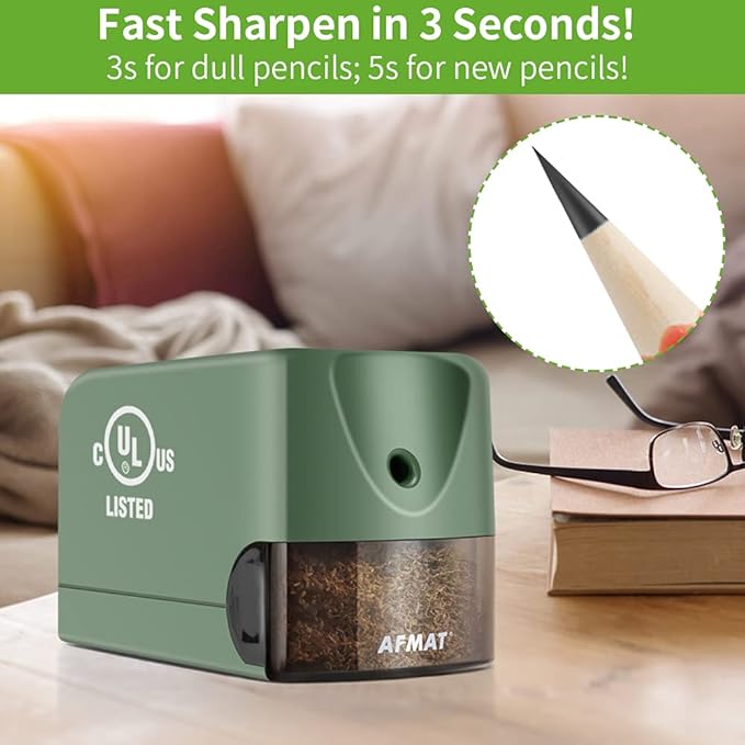 AFMAT Electric Pencil Sharpener for Classroom, Heavy Duty Colored Pencil Sharpener for 6.5-8mm Pencils, Plug in Pencil Sharpeners w/Upgraded Helical Blade (10000 Sharpenings), UL Listed, PS105
