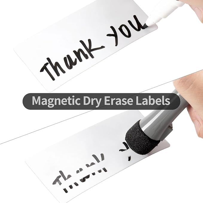 OQUYDEA 40-Pack Dry Erase Magnetic Labels - Waterproof, Eco-Friendly, Reusable Magnetic Name Tags for Classroom, Office, Cabinet, Whiteboard, Fridge & More (White, 2x4 Inches)…