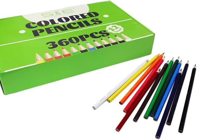 S & E TEACHER'S EDITION Colored Pencils 360Pcs,Coloring Pencils Set Drawing Pencils for Sketch, Woodcase Lead Pencils, Wooden Colored Pencils, Back to school Christmas Gifts