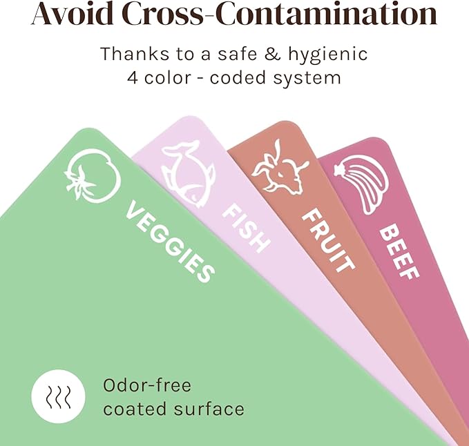 Cooler Kitchen Extra Thick Pastel Flexible Plastic Cutting Board Mats with Food Icons & EZ-Grip Waffle Back, (Set of 4) Dishwasher Safe