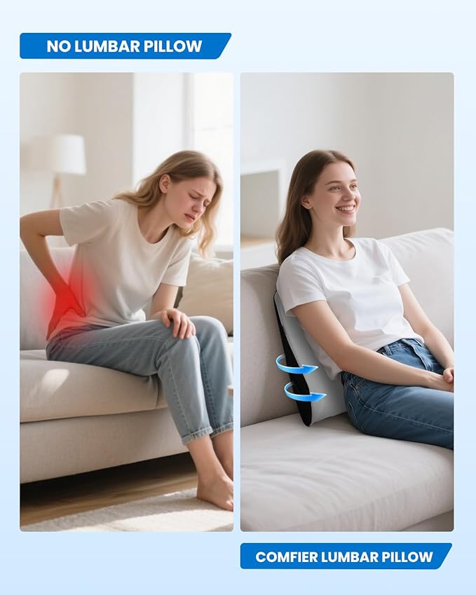 COMFIER Lumbar Support Pillow for Office Chair, Heated Back Support Pillow with 3 Vibration Modes & 3 Intensities, Ergonomic Back Support Cushion for Car,Recliner,Gaming Chair