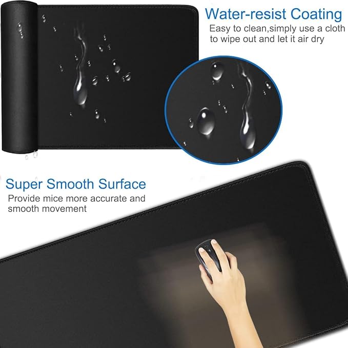 Large Extended Long Mousepad, 47.2x23.6 inch Large Gaming Non-Slip Mouse pad, Water Resist Computer Keyboard Mat Rubber Base Long Desk Pad for Work & Gaming, Office & Home, Black