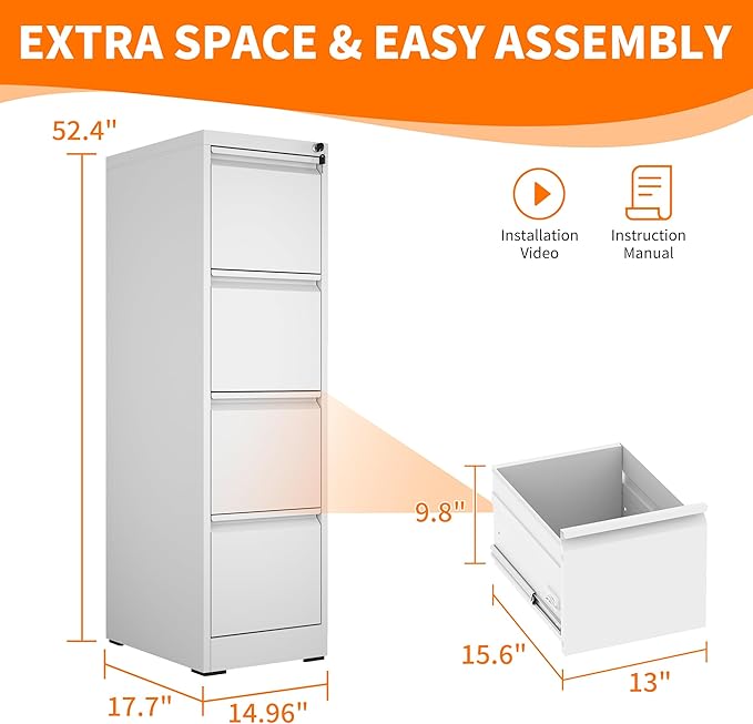 OPTYMIRA Metal File Cabinet with Drawer Heavy Duty Locking File Cabinets Home Office Steel Filing Cabinet Vertical File Cabinets for Legal/Letter Size File,Assembly Required