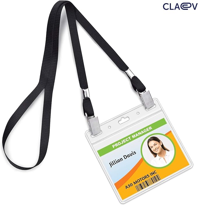 Claev - Horizontal Flexible and Tear Resistant Card Protector - Clear, 4x3 Inch, 50 Pack - Large Easy Open Plastic ID Name Badge Holders for Conferences, Conventions, Offices & Schools