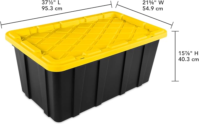 Sterilite 16-Pack Industrial Tote, Plastic Storage Container Bins with Lids, 38 Gallon - Heavy-Duty Organizing Containers for Closet, Bathroom, and Office