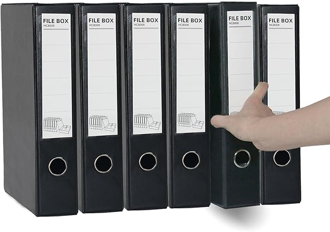URbantin 6 Pack Foldable Plastic Box Files A4 with Metal Clip,65mm Spine,Document Archive Folders for Office（Black）