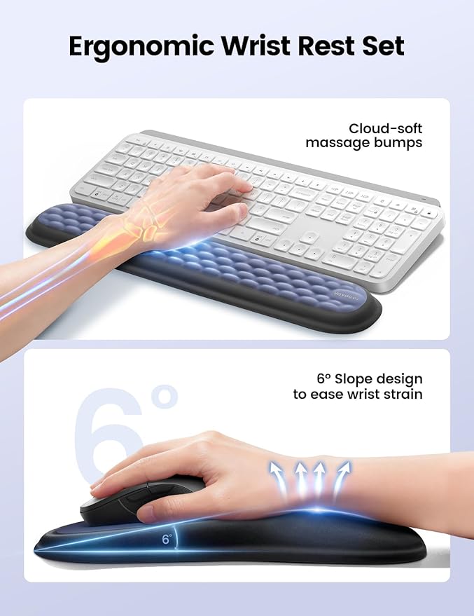 meatanty Keyboard and Mouse Wrist Rest Set, Ergonomic Wrist Pad Support, Computer Hand Palm Rest Combo, Memory Foam Typing Desk Accessory Carpal Tunnel Cushion, Laptop Office Home School-Blue & Black